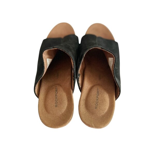 Rockport CH6142 Women's Sz 7 Black Leather Slip-On Block Heel Slide Sandal New - Picture 4 of 7